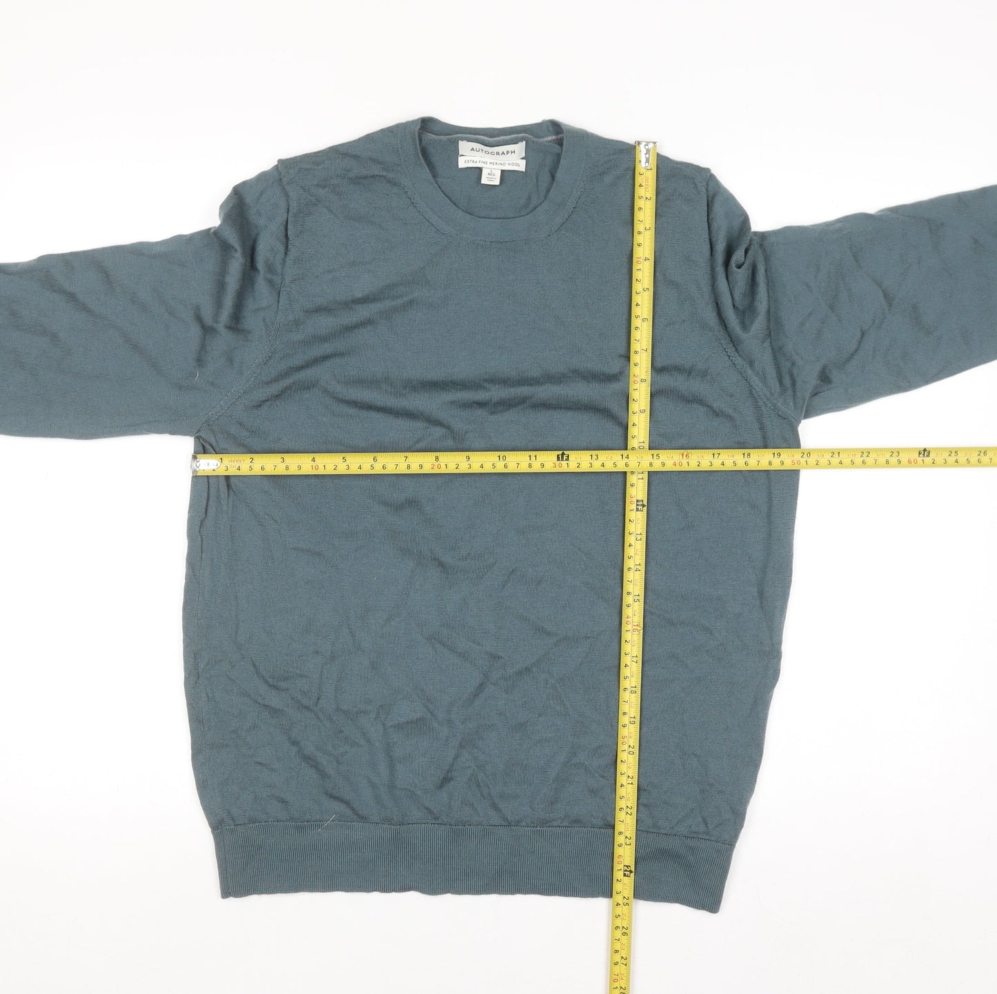 Marks and Spencer Autograph Men's Blue Merino Wool Crew Neck Jumper L