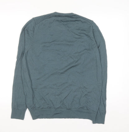 Marks and Spencer Autograph Men's Blue Merino Wool Crew Neck Jumper L