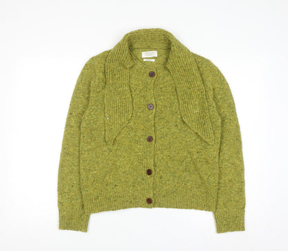 Toasty Women's Green Wool Button-Up Collared Chunky Knit Cardigan M