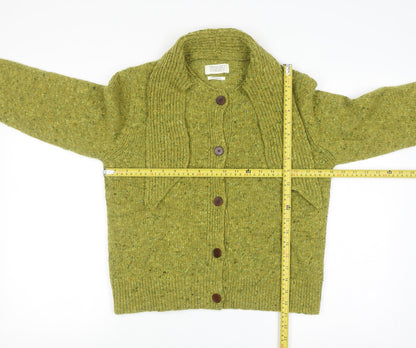 Toasty Women's Green Wool Button-Up Collared Chunky Knit Cardigan M