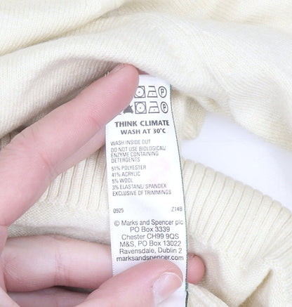Marks and Spencer Women Ivory Roll Neck Wool Blend Jumper M