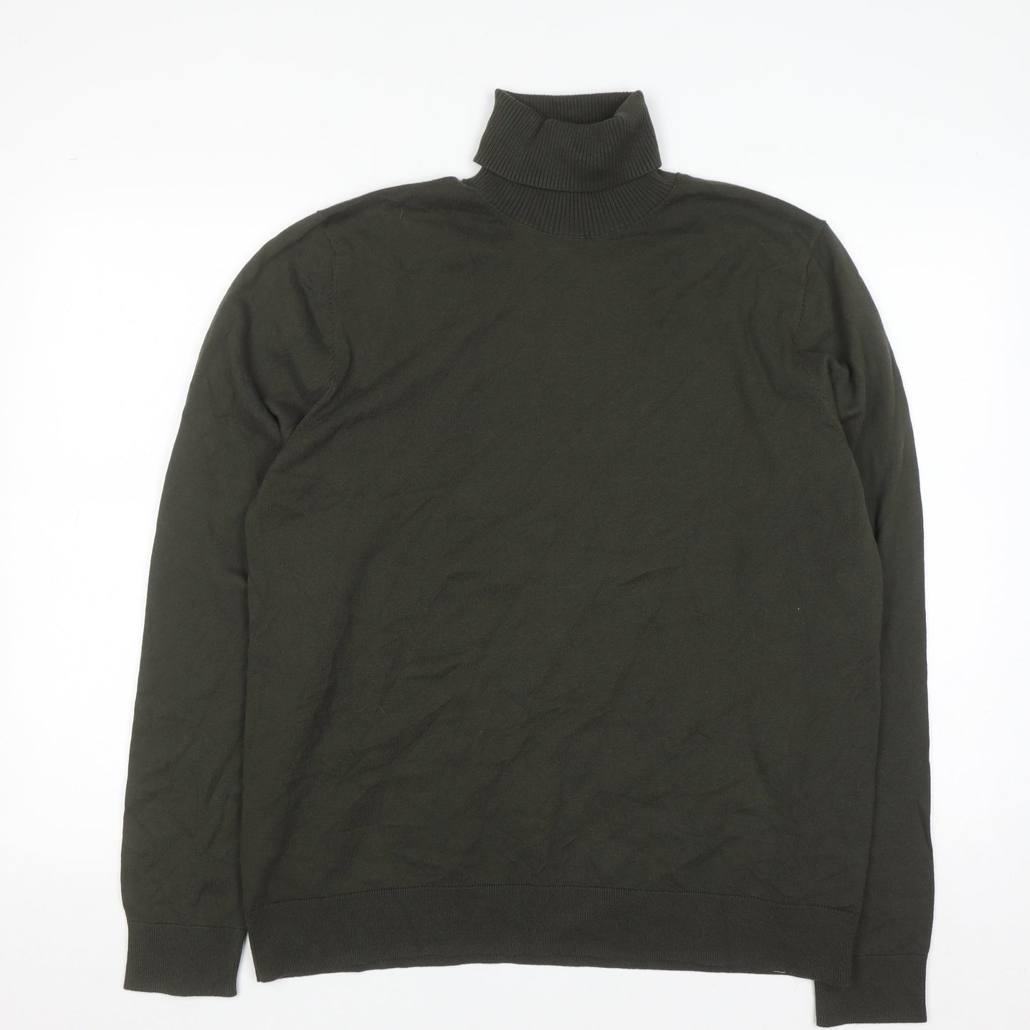 Marks and Spencer Men’s Green Roll Neck Cotton Jumper Size L Regular