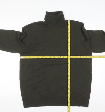 Marks and Spencer Men’s Green Roll Neck Cotton Jumper Size L Regular