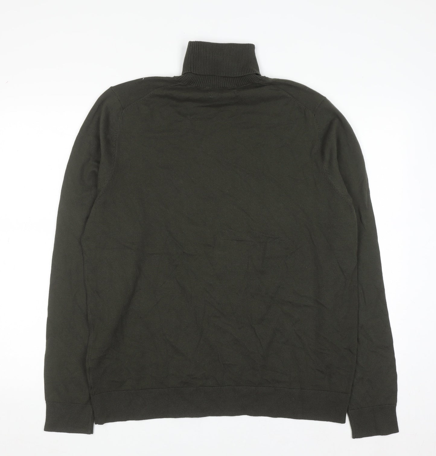 Marks and Spencer Men’s Green Roll Neck Cotton Jumper Size L Regular