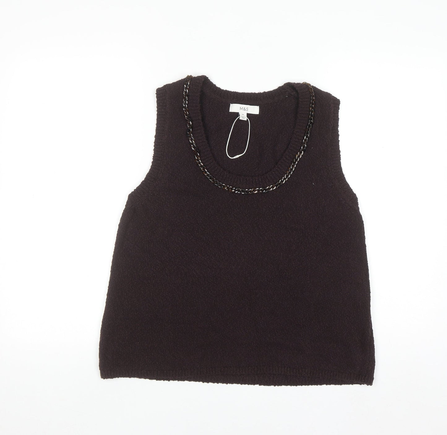 Marks and Spencer Women Brown Sleeveless Knit Vest M Round Neck
