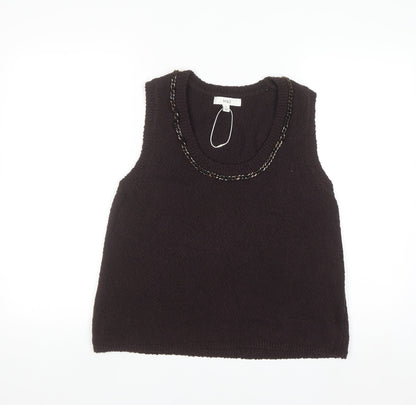 Marks and Spencer Women Brown Sleeveless Knit Vest M Round Neck