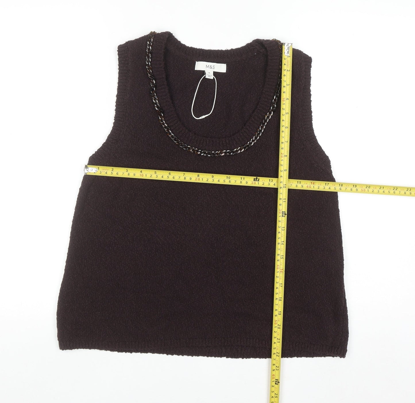 Marks and Spencer Women Brown Sleeveless Knit Vest M Round Neck