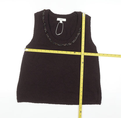 Marks and Spencer Women Brown Sleeveless Knit Vest M Round Neck