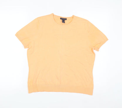 Lands' End Women's Orange Cotton Short Sleeve Crew Neck Jumper M