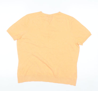 Lands' End Women's Orange Cotton Short Sleeve Crew Neck Jumper M