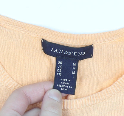 Lands' End Women's Orange Cotton Short Sleeve Crew Neck Jumper M