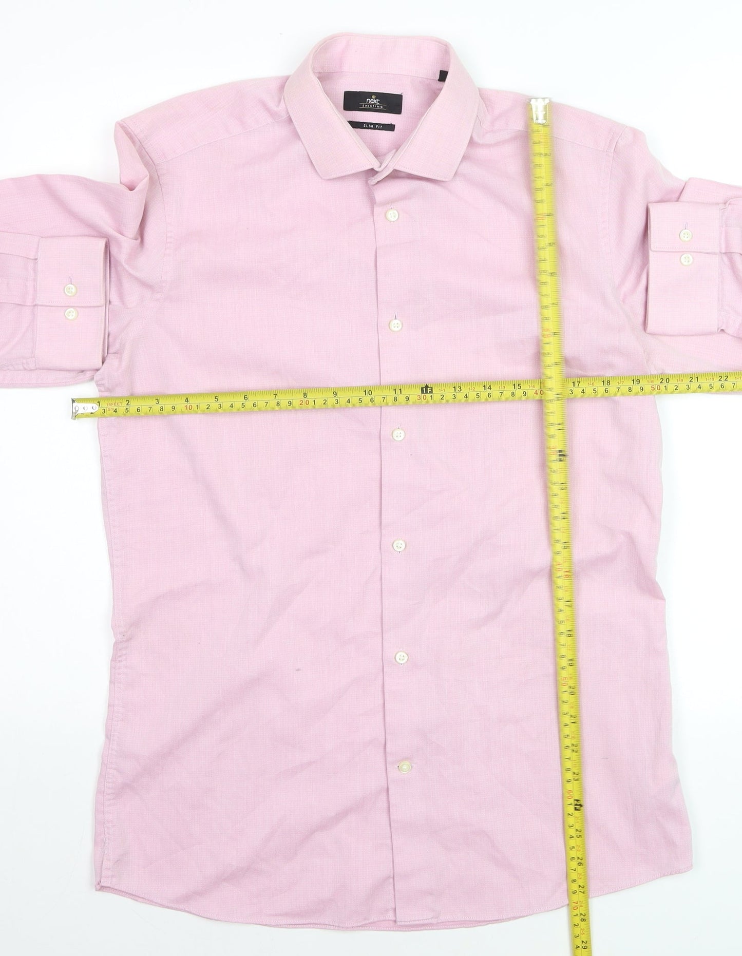 Next Men's Pink Slim Fit Long Sleeve Dress Shirt 15.5in 39cm