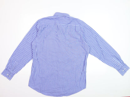 6th Sense Men's Blue Striped Long Sleeve 100% Cotton Dress Shirt M