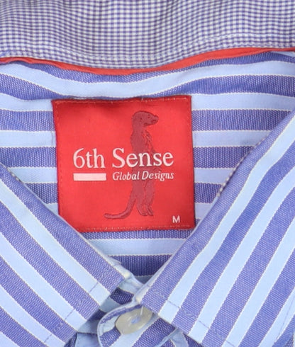 6th Sense Men's Blue Striped Long Sleeve 100% Cotton Dress Shirt M