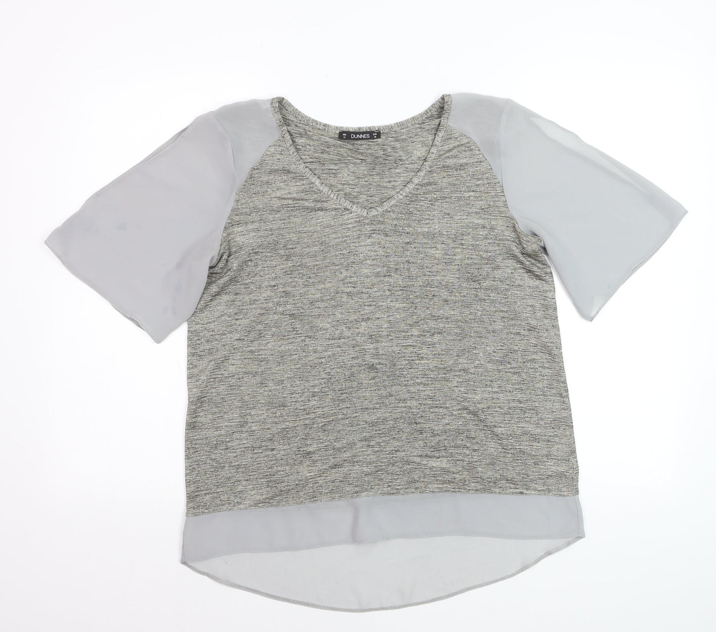 Dunnes Women Grey V-Neck Short Sleeve Blouse Size 12