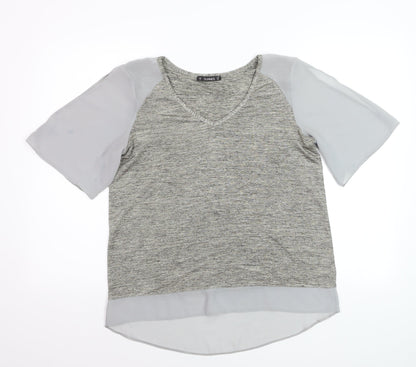 Dunnes Women Grey V-Neck Short Sleeve Blouse Size 12