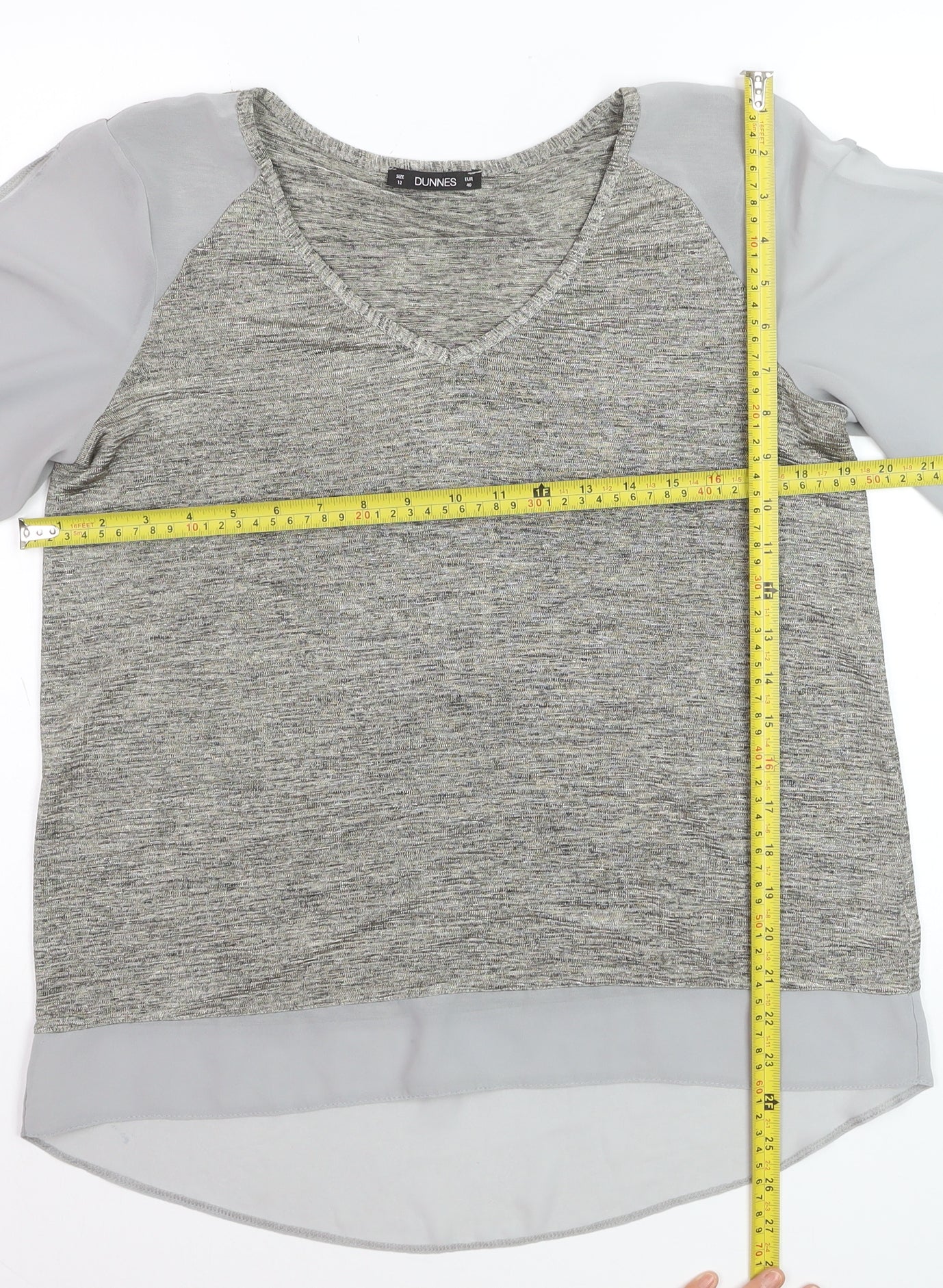 Dunnes Women Grey V-Neck Short Sleeve Blouse Size 12