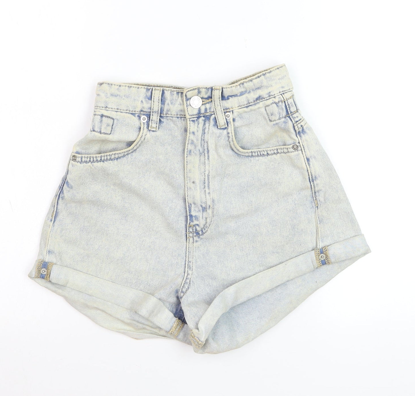 Stradivarius Women's Blue High Rise Mom Denim Shorts UK 4