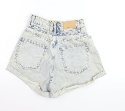 Stradivarius Women's Blue High Rise Mom Denim Shorts UK 4