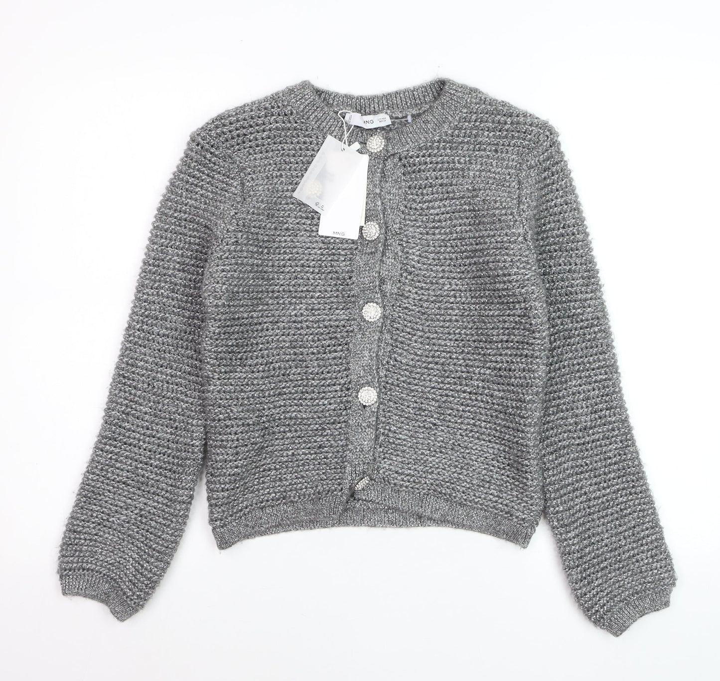Mango Womens Grey Chunky-Knit Cardigan Small
