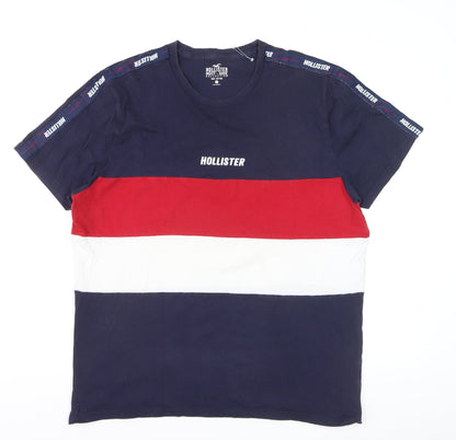 Hollister Men's Navy Red White Stripe Crew Neck Cotton T-Shirt XL