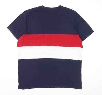 Hollister Men's Navy Red White Stripe Crew Neck Cotton T-Shirt XL