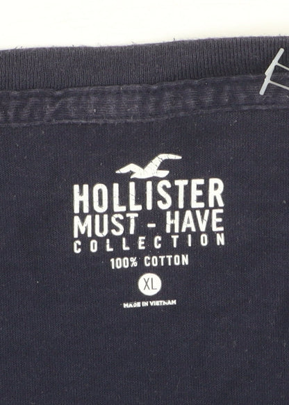 Hollister Men's Navy Red White Stripe Crew Neck Cotton T-Shirt XL