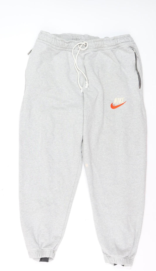 Nike Men's Grey Jogger Sweatpants L Fleece Drawstring Zip Pockets