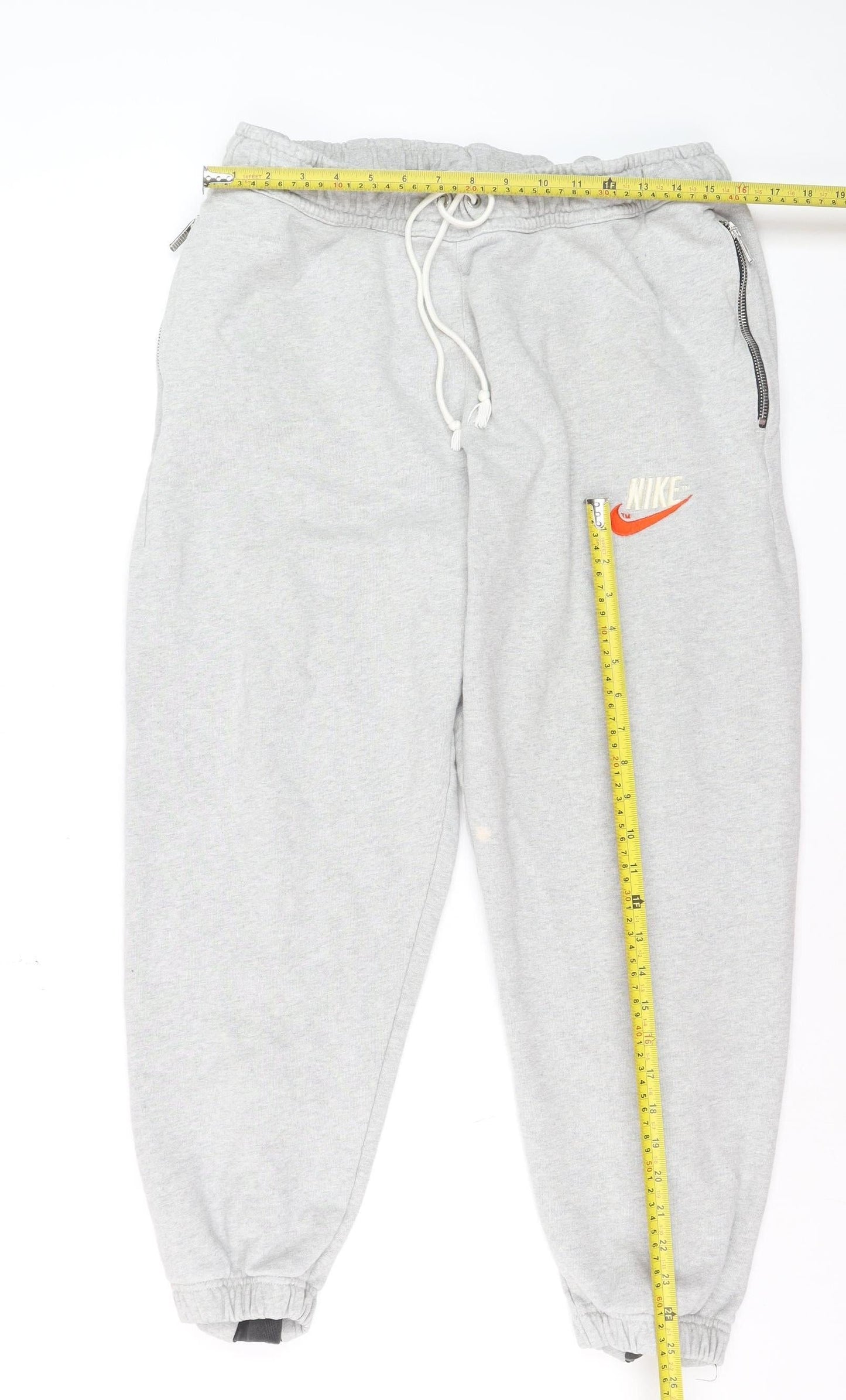 Nike Men's Grey Jogger Sweatpants L Fleece Drawstring Zip Pockets