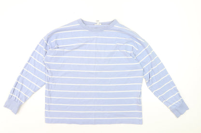 Vero Moda Men Blue Striped Cotton Long Sleeve Casual Top L