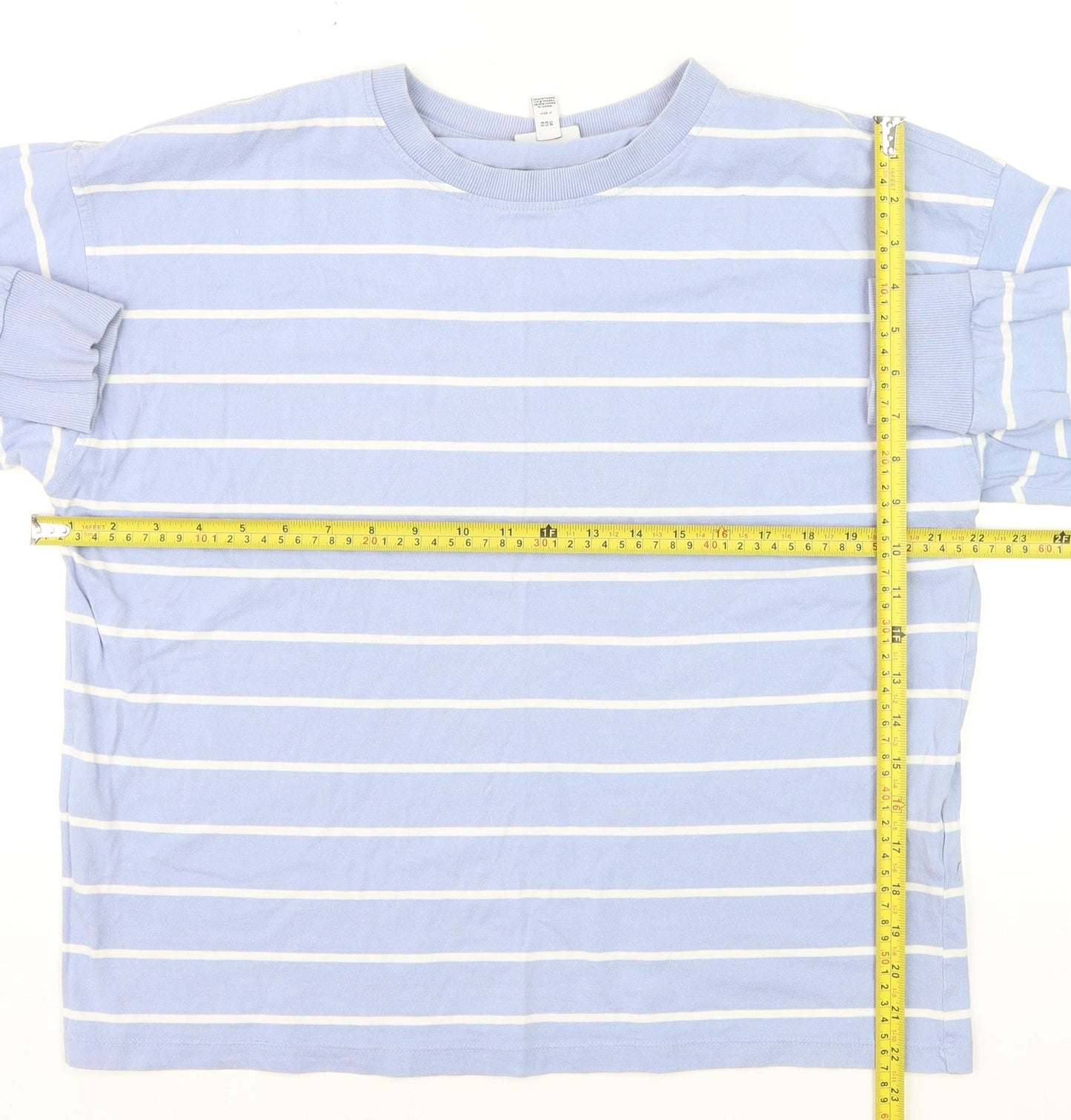 Vero Moda Men Blue Striped Cotton Long Sleeve Casual Top L