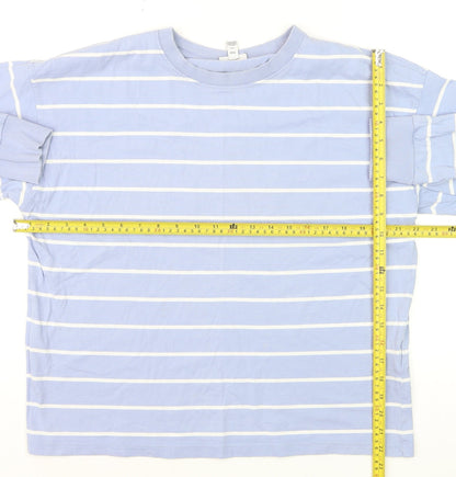 Vero Moda Men Blue Striped Cotton Long Sleeve Casual Top L