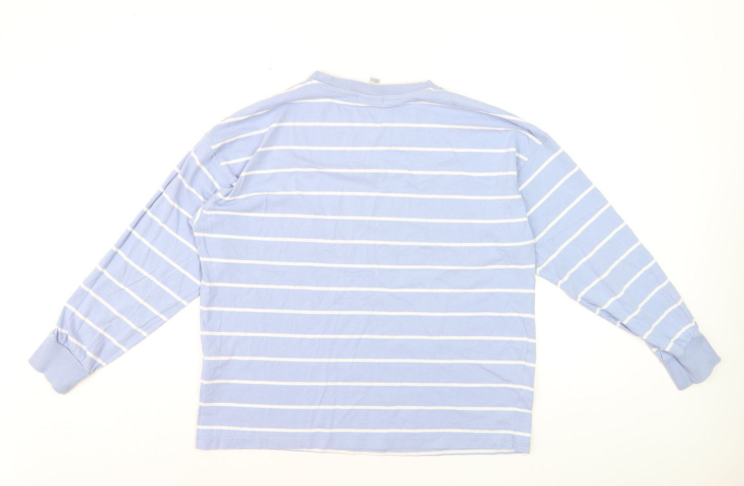 Vero Moda Men Blue Striped Cotton Long Sleeve Casual Top L