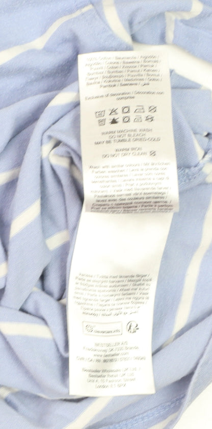 Vero Moda Men Blue Striped Cotton Long Sleeve Casual Top L