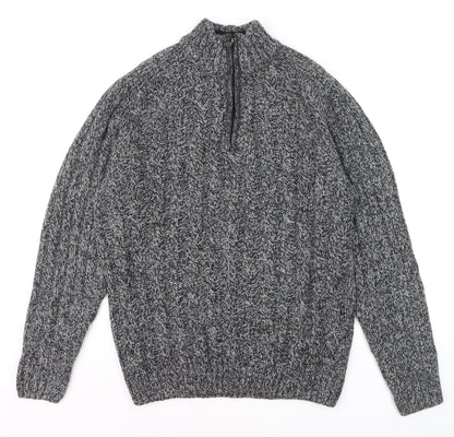 Xact Men's Grey Cable-Knit 1/4 Zip High Neck Jumper Size L