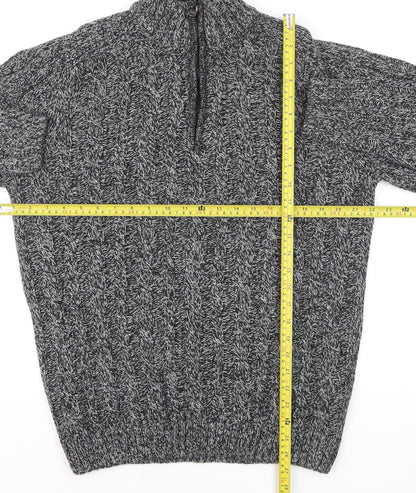 Xact Men's Grey Cable-Knit 1/4 Zip High Neck Jumper Size L