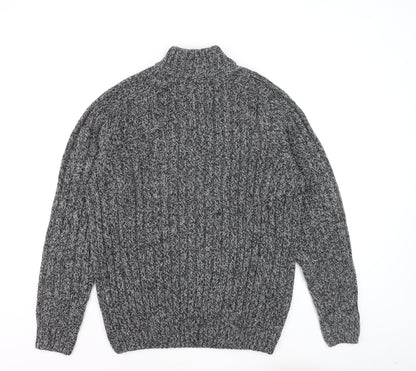 Xact Men's Grey Cable-Knit 1/4 Zip High Neck Jumper Size L