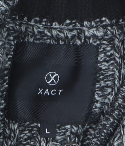 Xact Men's Grey Cable-Knit 1/4 Zip High Neck Jumper Size L