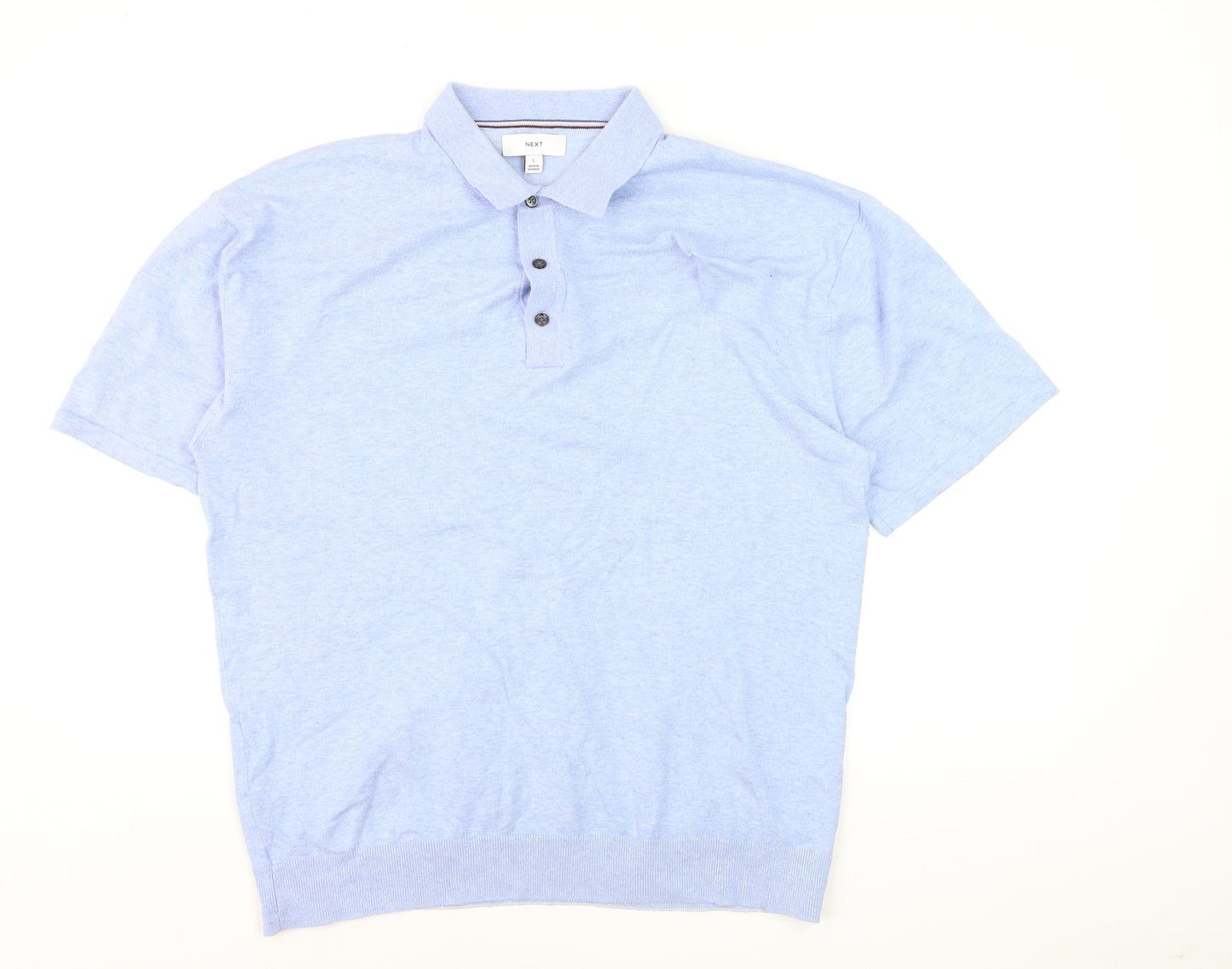 Next Men's Blue Cotton Blend Regular Fit Short Sleeve Polo - L