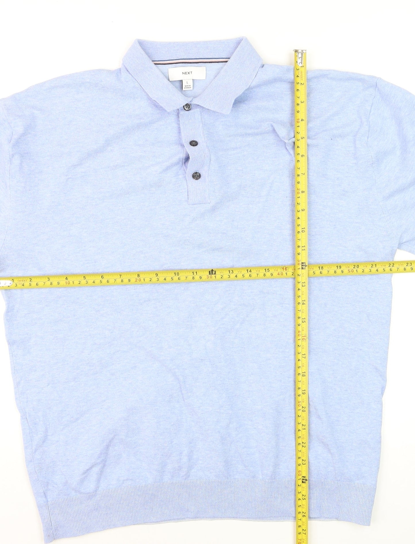 Next Men's Blue Cotton Blend Regular Fit Short Sleeve Polo - L
