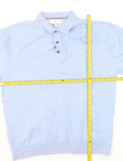 Next Men's Blue Cotton Blend Regular Fit Short Sleeve Polo - L