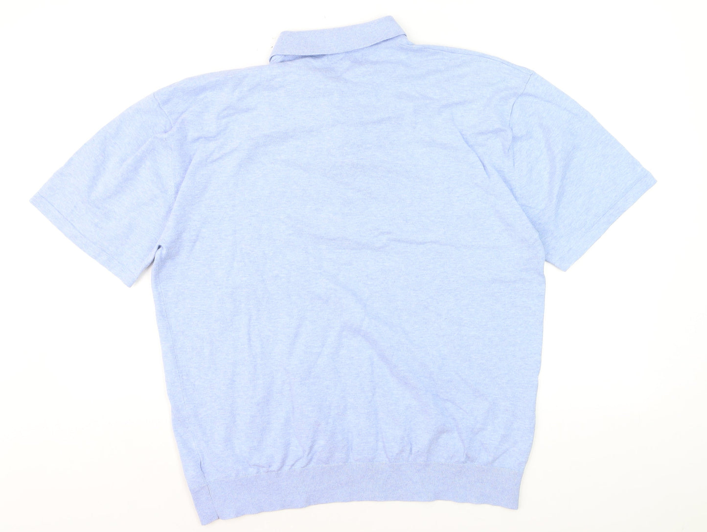 Next Men's Blue Cotton Blend Regular Fit Short Sleeve Polo - L