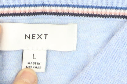 Next Men's Blue Cotton Blend Regular Fit Short Sleeve Polo - L