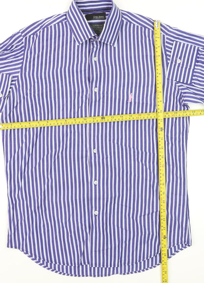 6th Sense Men's Blue Striped Long Sleeve Cotton Dress Shirt Medium