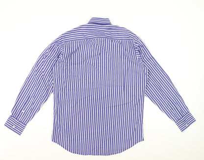 6th Sense Men's Blue Striped Long Sleeve Cotton Dress Shirt Medium