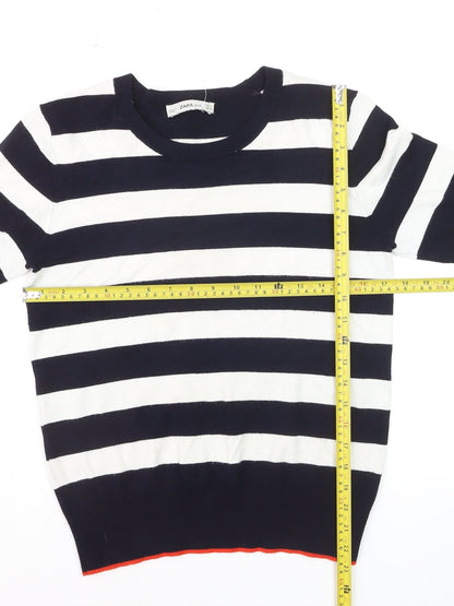 ZARA Women’s Multicoloured Striped Short Sleeve Knit Jumper Size 12