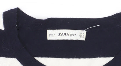 ZARA Women’s Multicoloured Striped Short Sleeve Knit Jumper Size 12