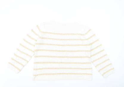 Dunnes Women Ivory Striped Cotton Knit Crew Neck Jumper Size L