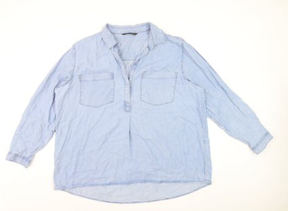 Dunnes Women Blue Cotton Chambray Button-Up Shirt XL