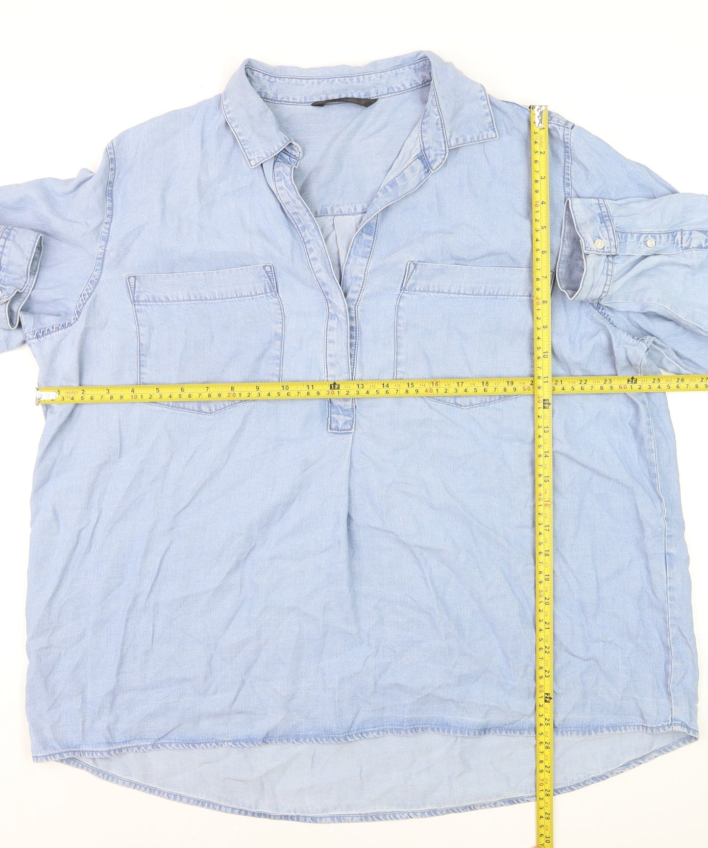 Dunnes Women Blue Cotton Chambray Button-Up Shirt XL